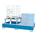 Sump tray Bauer AWA 21, steel, blue, L 2650 x W 1460 x H 863 mm, 1000 l, for 2 x 1000 l IBC, 1 filling attachment, 1 grate