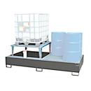 Sump tray Bauer AWA 21, steel, grey, L 2650 x W 1460 x H 863 mm, 1000 l, for 2 x 1000 l IBC, 1 filling attachment, 1 grate