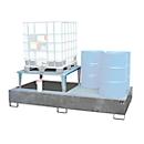 Sump tray Bauer AWA 21, steel, hot-dip galvanised, L 2650 x W 1460 x H 863 mm, 1000 l, for 2 x 1000 l IBC, 1 filling attachment, 1 grate