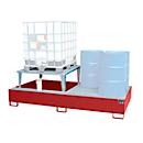 Sump tray Bauer AWA 21, steel, red, L 2650 x W 1460 x H 863 mm, 1000 l, for 2 x 1000 l IBC, 1 filling attachment, 1 grate