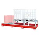 Sump tray Bauer AWA 32, steel, red, L 3850 x W 1460 x H 780 mm, 1000 l, for 3 x 1000 l IBC, 2 filling attachments, 1 grate