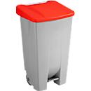 Sunware Afvalbak Basic - 120 l - voetpedaal - met wielen - grijs met scharnierend deksel, rood
