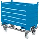Système de collecte Bauer SBS 500, L 600 x l 1200 x H 850 mm, empilable jusqu'à 3 fois, peint, avec chariot de transport, bleu clair RAL 5012