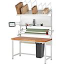 Système de table d'emballage Rau 06 établi série 8000, L 1500 x P 700 x H 840-1040 mm, plateau en hêtre massif, jusqu'à 1250 kg