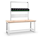 Systemwerkbank Bott cubio, mit Aufnahmerahmen, Schubladen, Buche-Multiplexplatte, bis 800 kg, B 2000 x T 750 mm, Lichtgrau
