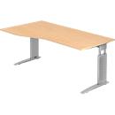 Table asymétrique TARVIS, l. 1800 x P 800/1000 x H 680 - 860 mm, armature argentée, coloris érable
