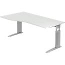 Table asymétrique TARVIS, l. 1800 x P 800/1000 x H 680 - 860 mm, armature argentée, gris clair
