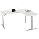 Table d'angle 90°, réglage électrique de la hauteur, technique à 3 moteurs, jusqu'à 150 kg, piétement en T, L 2000 x P 1600 mm, y compris Memorymaster, blanc