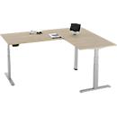 Table d'angle 90°, réglage électrique de la hauteur, technique à 3 moteurs, jusqu'à 150 kg, piétement en T, L 2000 x P 1600 mm, y compris Memorymaster, chêne