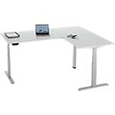 Table d'angle 90°, réglage électrique de la hauteur, technique à 3 moteurs, jusqu'à 150 kg, piétement en T, L 2000 x P 1600 mm, y compris Memorymaster, gris clair