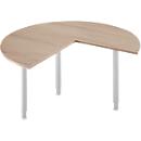 Table d'extension, 3/4 de cercle, Ø 1400 mm, extension à droite/à gauche, chêne/alu blanc