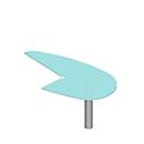 Table d'extension X-TIME-WORK, piétement rond, avec arrondi à droite, 960 x 1850 x 740 mm, pour bureau de 2000 mm de l., verre/alu