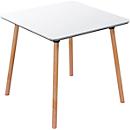 Table de bistrot Palomba, carrée, piétement 4 pieds en bois massif, L 800 x P 800 x H 750 mm, blanc/hêtre