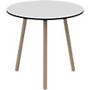 Table de bistrot Palomba, ronde, piétement 3 pieds en bois massif, Ø 800 x H 750 mm, blanc/hêtre