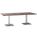 Table de conférence, avec panneau de connexion, jusqu'à 8 personnes, rectangulaire, pied, L 2200 x P 1000 x H 720-820 mm, érable brun/argenté