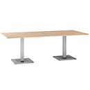 Table de conférence, avec panneau de raccordement de table, jusqu'à 8 personnes, rectangulaire, pied, L 2200 x P 1000 x H 720-820 mm, cerisier Romana/argenté