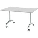 Table de réunion rabattable, piétement alu blanc avec roulettes