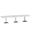 Table de réunion Quandos forme bateau, 3 segments, avec Netbox, l. 3500 x P 1200 mm, blanc
