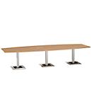 Table de réunion Quandos forme bateau, 3 segments, avec Netbox, l. 3500 x P 1200 mm, cerisier Romana