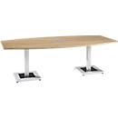 Table de réunion Quandos forme bateau, avec Netbox, l. 2400 x P 1200 mm, chêne Masonic