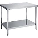 Table de travail en inox, L 1400 x l. 700 x H 850 mm, avec étagère basse