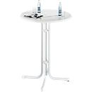 Table haute Quickstep avec ouverture pour parasol, résistante aux désinfectants, Ø 850 mm, blanc