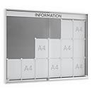 Tablón de anuncios con puerta corredera, profundidad 60 mm, 6 x 3, color aluminio-plateado