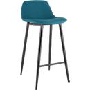 Tabouret de bar, rembourré, L 500 x P 450 x H 950 mm, repose-pieds, rembourré, noir, revêtement en tissu bleu, lot de 2 pièces