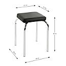 Tabouret empilable HAKU, carré, assise rembourrée, revêtement en similicuir noir, L 360 x P 360 x H 490 mm, acier chromé argenté, 8 pièces