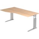 Tafel in vrije vorm TRAVIS, B 1800 x D 800/1000 x H 680-860 mm, onderstel zilver, eikenpatroon