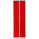 Taquilla, 2 puertas, An 600 x Al 1800 mm, cierre de pasador giratorio, gris luminoso/rojo intenso
