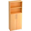 TARA shelving unit, 5 filing heights, 3 shelves, doors top/bottom, W 800 x D 346 x H 1880 mm, beech finish