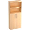TARA shelving unit, 5 filing heights, 3 shelves, doors top/bottom, W 800 x D 346 x H 1880 mm, maple finish