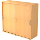TARA sliding-door cupboard, 3 filing heights, W 1200 x D 400 x H 1180 mm, lockable, stackable, beech finish