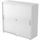 TARA sliding-door cupboard, 3 filing heights, W 1200 x D 400 x H 1180 mm, lockable, stackable, light grey