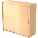 TARA sliding-door cupboard, 3 filing heights, W 1200 x D 400 x H 1180 mm, lockable, stackable, maple finish