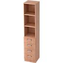 TARVIS combi-boekenkast, 5 OH, 2 legborden, 4 laden, B 405 x D 420 x H 2004 mm, notendecor