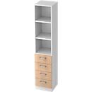 TARVIS combi-boekenkast, 5 OH, 2 legborden, 4 laden, B 405 x D 420 x H 2004 mm, wit, eikendecor