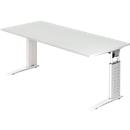 TARVIS Desk, C-leg, square, W 1800 mm, white frame, height adjustable, luminous gray