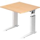 TARVIS Desk, C-leg, square, W 800 mm, white frame, height-adjustable, maple, with white lacquered frame, height-adjustable, maple