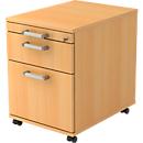 TARVIS file cabinet on castors, 1 pull-out utensil drawer, lockable, 1 drawer, 1 pull-out hanging file drawer, W 428 x D 580 x H 590 mm, beech finish