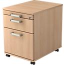 TARVIS file cabinet on castors, 1 pull-out utensil drawer, lockable, 1 drawer, 1 pull-out hanging file drawer, W 428 x D 580 x H 590 mm, oak finish