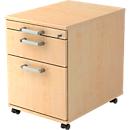 TARVIS file cabinet on castors, 1 pull-out utensil tray, lockable, 1 drawer, 1 pull-out hanging file drawer, W 428 x D 580 x H 590 mm, maple finish