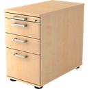 TARVIS fixed file cabinet, 1 pull-out utensil tray, lockable, 2 drawers, 1 pull-out hanging file drawer, W 428 x D 800 x H 720 mm, maple finish