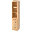TARVIS shelving unit, 5 filing heights, 2 shelves, 4 drawers, W 405 x D 420 x H 2004 mm, maple finish