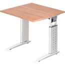 TARVIS Writing Desk, C-leg, square, W 800 mm, white frame, height adjustable, walnut