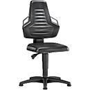 Task swivel chair, glides, black synthetic leather, grey handgrips