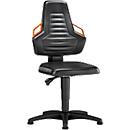 Task swivel chair, glides, black synthetic leather, orange handgrips