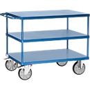 Tischwagen Fetra 2423B, bis 600 kg, 3 Etagen mit Plattformen, Ladefläche L 1200 x B 800 mm, TPE-Bereifung, Schiebegriff, Stahl, brillantblau