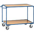 Tischwagen, leicht, 2 Etagen, L 850 x B 500 mm, bis 300 kg, Stahl/Holz, blau